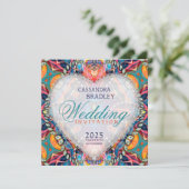 Psychedelic Glam Crystal Heart Wedding Einladung (Stehend Vorderseite)