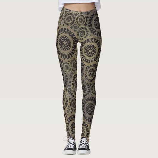 Psychedelic Gold Sunflower Leggings (Vorderseite)