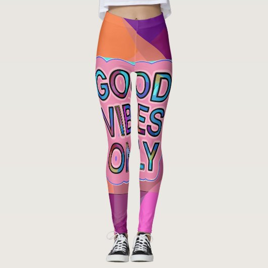Psychedelic "Good Vibes Only" Text Graphic Leggings (Vorderseite)
