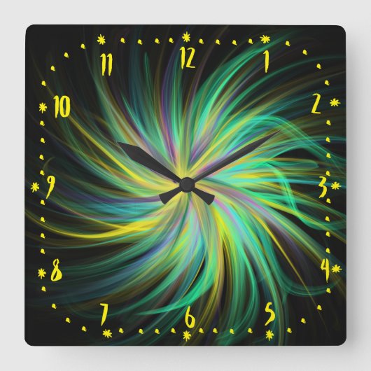 Psychedelic Green Funky Jazzy Trippy Abstrakt Art Quadratische Wanduhr (Vorderseite)