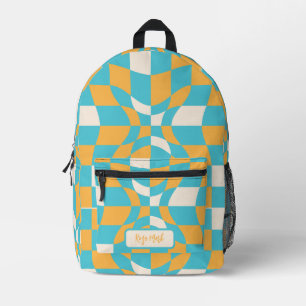 Psychedelic Groovy Checkerboard, Y2K 90s Bedruckter Rucksack
