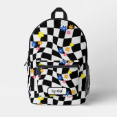 Psychedelic Groovy Daisy Checkerboard, Y2K 90s Bedruckter Rucksack (Vorderseite)