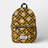 Psychedelic Groovy Daisy Checkerboard, Y2K 90s Bedruckter Rucksack (Vorderseite)