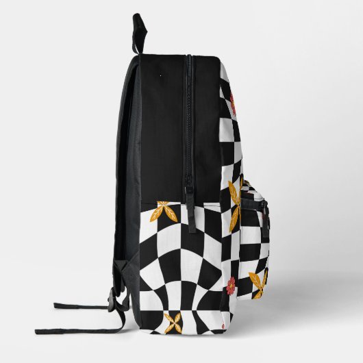 Psychedelic Groovy Daisy Checkerboard, Y2K 90s Bedruckter Rucksack (Links)
