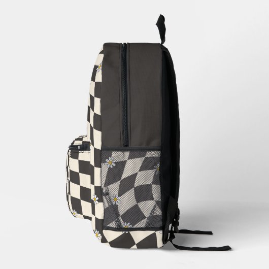 Psychedelic Groovy Daisy Checkerboard, Y2K 90s Bedruckter Rucksack (Rechts)