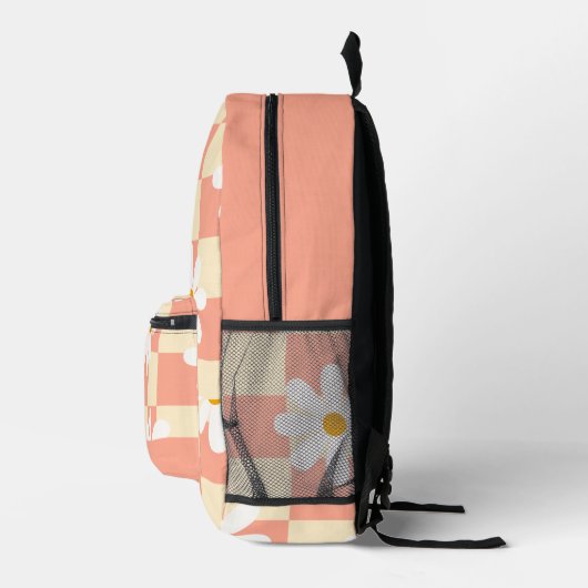 Psychedelic Groovy Daisy Floral Checkerboard Bedruckter Rucksack (Rechts)