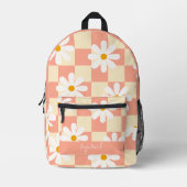 Psychedelic Groovy Daisy Floral Checkerboard Bedruckter Rucksack (Vorderseite)