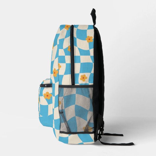Psychedelic Groovy Floral Checkerboard Bedruckter Rucksack (Rechts)