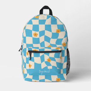 Psychedelic Groovy Floral Checkerboard Bedruckter Rucksack