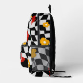 Psychedelic Groovy Floral Checkerboard, Y2K 90s Bedruckter Rucksack (Rechts)