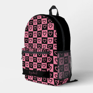 Psychedelic Groovy Heart Checkerboard, Y2K 90s Bedruckter Rucksack