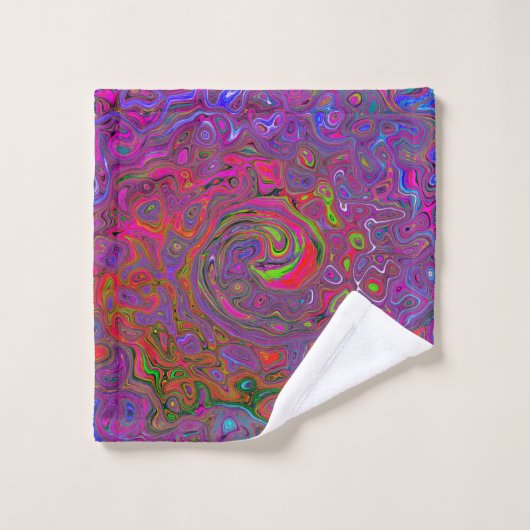 Psychedelic Groovy Magenta Retro Liquid Swirl Badhandtuch Set (Waschlappen)