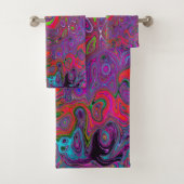 Psychedelic Groovy Magenta Retro Liquid Swirl Badhandtuch Set (Insitu)