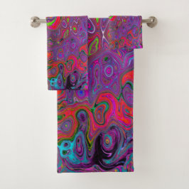 Psychedelic Groovy Magenta Retro Liquid Swirl Badhandtuch Set