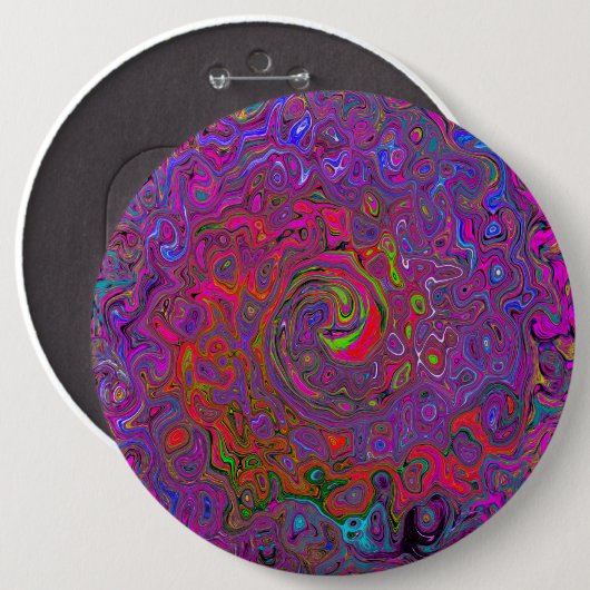 Psychedelic Groovy Magenta Retro Liquid Swirl Button (Vorne & Hinten)
