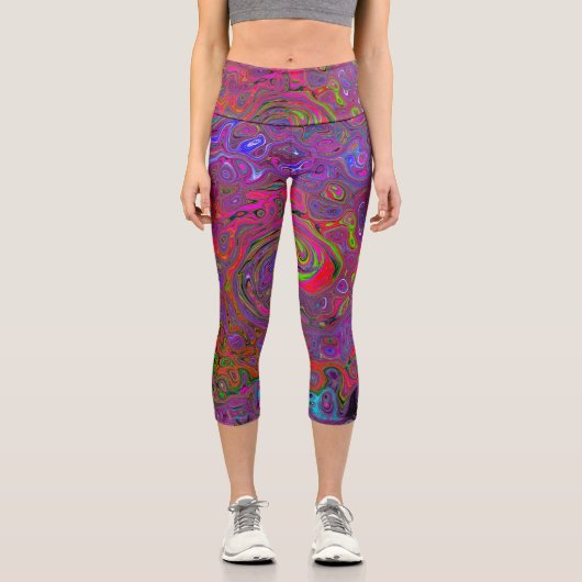 Psychedelic Groovy Magenta Retro Liquid Swirl Capri Leggings (Vorderseite)