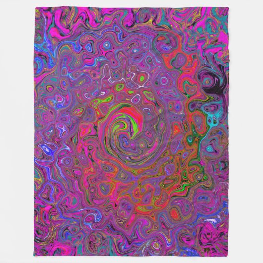 Psychedelic Groovy Magenta Retro Liquid Swirl Fleecedecke (Vorderseite)