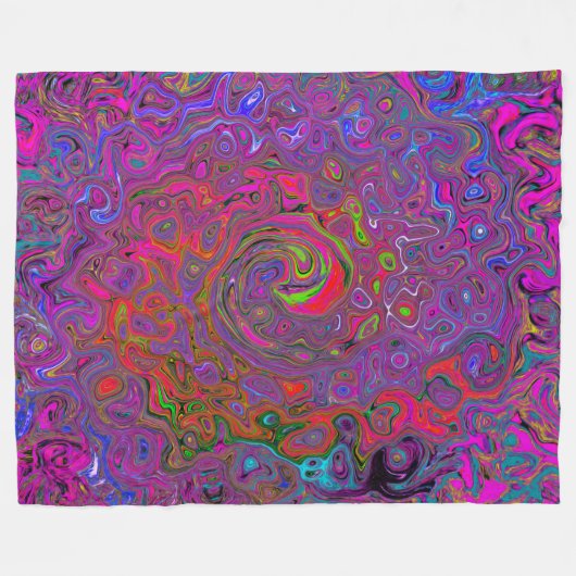 Psychedelic Groovy Magenta Retro Liquid Swirl Fleecedecke (Vorderseite (Horizontal))