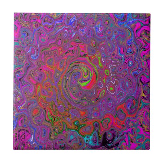 Psychedelic Groovy Magenta Retro Liquid Swirl Fliese (Vorderseite)
