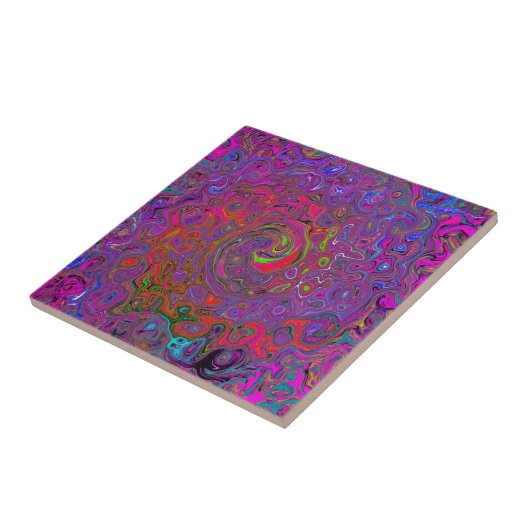 Psychedelic Groovy Magenta Retro Liquid Swirl Fliese (Seite)