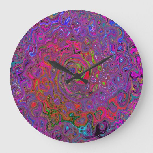 Psychedelic Groovy Magenta Retro Liquid Swirl Große Wanduhr (Vorderseite)