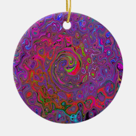 Psychedelic Groovy Magenta Retro Liquid Swirl Keramik Ornament (Vorne)
