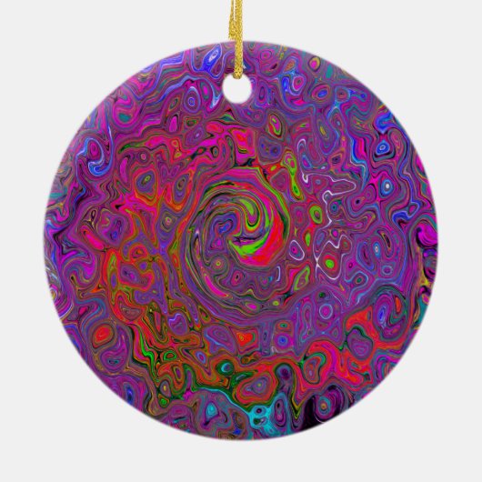 Psychedelic Groovy Magenta Retro Liquid Swirl Keramik Ornament (Hinten)