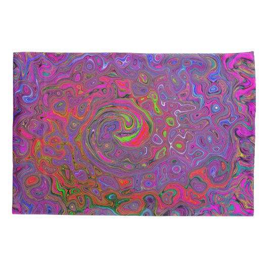 Psychedelic Groovy Magenta Retro Liquid Swirl Kissenbezug (Rückseite)
