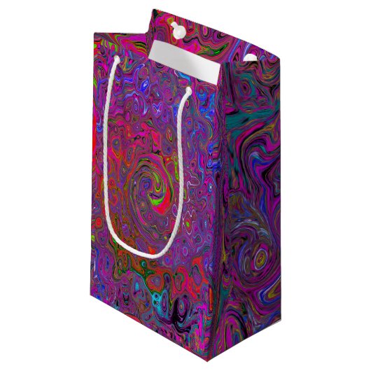 Psychedelic Groovy Magenta Retro Liquid Swirl Kleine Geschenktüte (Vorderseite Schrägansicht)