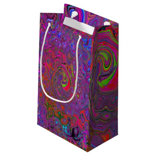 Psychedelic Groovy Magenta Retro Liquid Swirl Kleine Geschenktüte (Rückseite Schrägansicht)