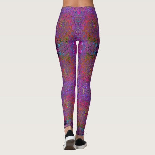 Psychedelic Groovy Magenta Retro Liquid Swirl Leggings (Rückseite)