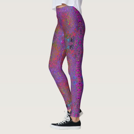 Psychedelic Groovy Magenta Retro Liquid Swirl Leggings (Links)