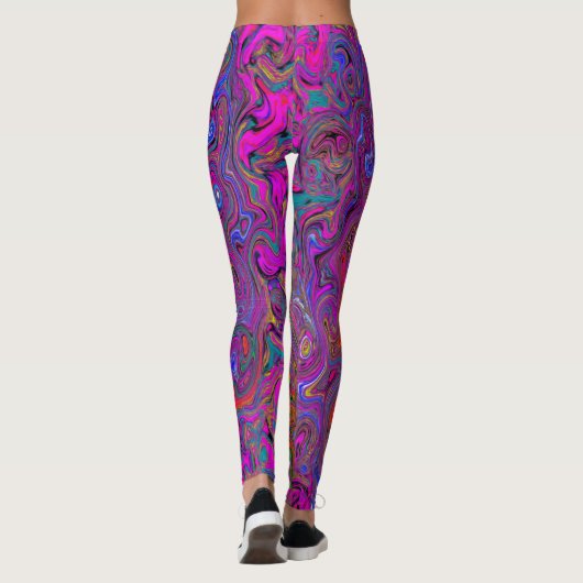 Psychedelic Groovy Magenta Retro Liquid Swirl Leggings (Rückseite)