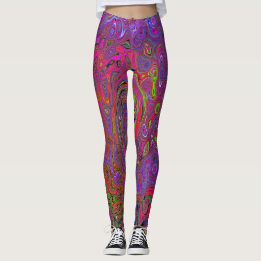 Psychedelic Groovy Magenta Retro Liquid Swirl Leggings (Vorderseite)