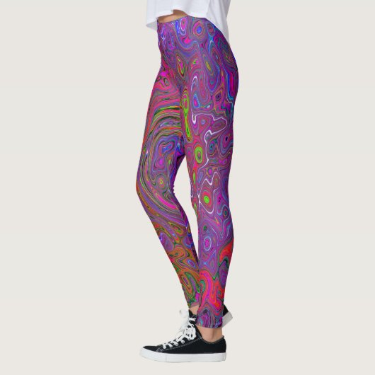 Psychedelic Groovy Magenta Retro Liquid Swirl Leggings (Links)