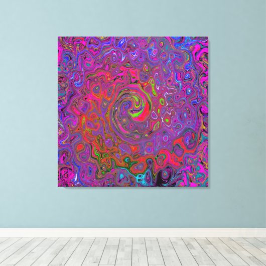 Psychedelic Groovy Magenta Retro Liquid Swirl Leinwanddruck (Insitu (Holzboden))