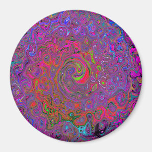 Psychedelic Groovy Magenta Retro Liquid Swirl Magnet