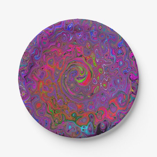 Psychedelic Groovy Magenta Retro Liquid Swirl Pappteller (Vorderseite)