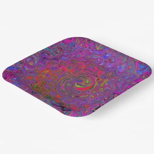 Psychedelic Groovy Magenta Retro Liquid Swirl Pappteller (Gewinkelt)