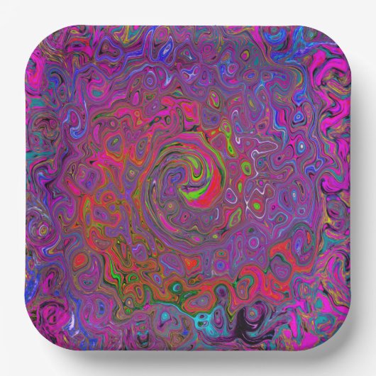Psychedelic Groovy Magenta Retro Liquid Swirl Pappteller (Vorderseite)