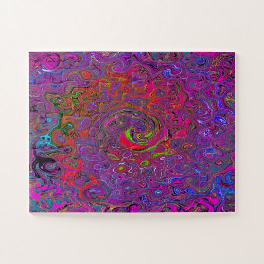 Psychedelic Groovy Magenta Retro Liquid Swirl Puzzle (Horizontal)