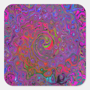 Psychedelic Groovy Magenta Retro Liquid Swirl Quadratischer Aufkleber