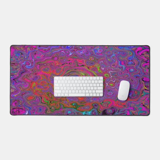 Psychedelic Groovy Magenta Retro Liquid Swirl Schreibtischunterlage (Tastatur & Maus)