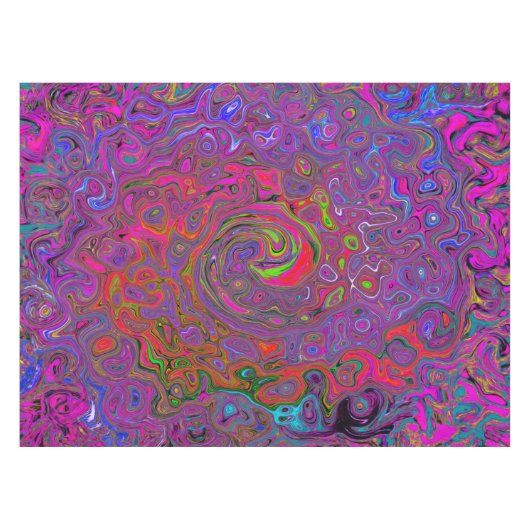 Psychedelic Groovy Magenta Retro Liquid Swirl Tischdecke (Vorderseite (Horizontal))