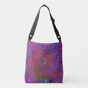 Psychedelic Groovy Magenta Retro Liquid Swirl Tragetaschen Mit Langen Trägern