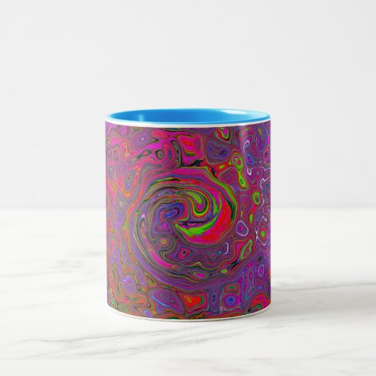 Psychedelic Groovy Magenta Retro Liquid Swirl Zweifarbige Tasse (Mittel)