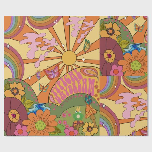 Psychedelic Groovy Retro Wrapping Paper Geschenkpapier (Flach)