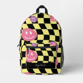 Psychedelic Groovy Smiley Checkerboard, Y2K 90s Bedruckter Rucksack (Vorderseite)
