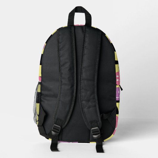 Psychedelic Groovy Smiley Checkerboard, Y2K 90s Bedruckter Rucksack (Rückseite)