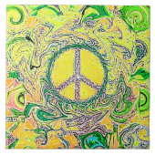 Psychedelic Groovy Trippy Fine Peace Sign Fliese (Vorderseite)